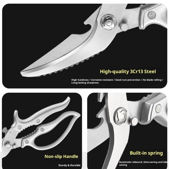 Heavy-Duty Kitchen Shears, Stainless Steel Poultry Scissors for Chicken Fish Ribs, 6-in-1 Tool with Bottle Opener, Fish Scale Scraper Nut Cracker
