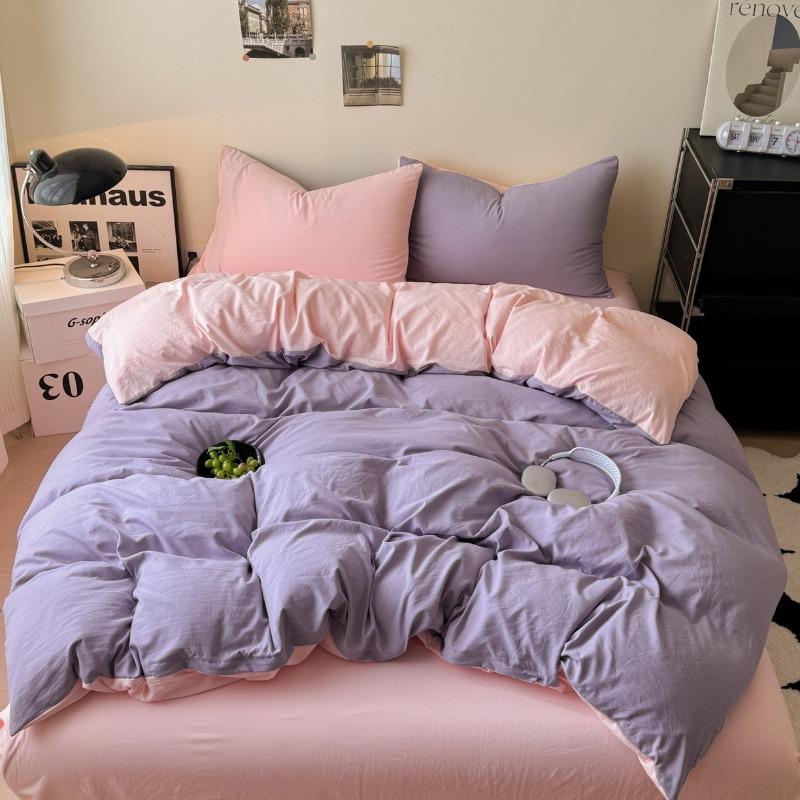 new solid color washed cotton four-piece set Shuangpin student dormitory single bedding three-piece set