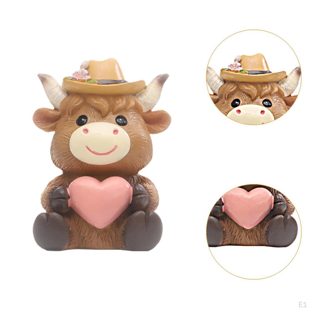 Highland Cow Figurine for Tabletop Decoration, Resin Animal Sculpture Garden And Living Space