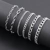 3-7mm Simple Stainless Steel Men Curb Cuban Chain Fashion Women Bracelet On Hand for Couple Unisex Wrist Jewelry Gift Party