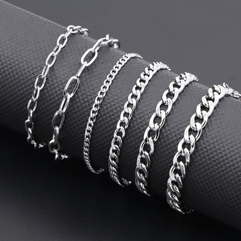 3-7mm Simple Stainless Steel Men Curb Cuban Chain Fashion Women Bracelet On Hand for Couple Unisex Wrist Jewelry Gift Party