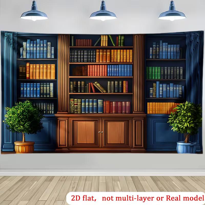 

2D Library Bookshelf Backdrop Cloth for Bookworm Themed Photo Booth Background 47.2x31.5inch/120*80cm