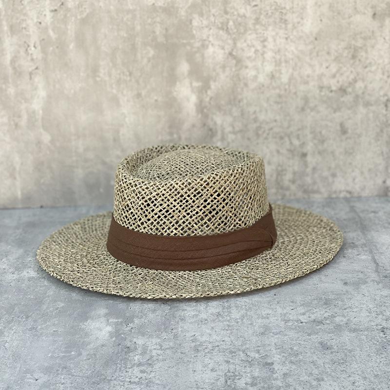 Internet Celebrity Versatile Round Top Fashion Straw Hat Female Summer Celebrity French Natural Salty Straw Weave Flat Brim Sunshade Top Hat
