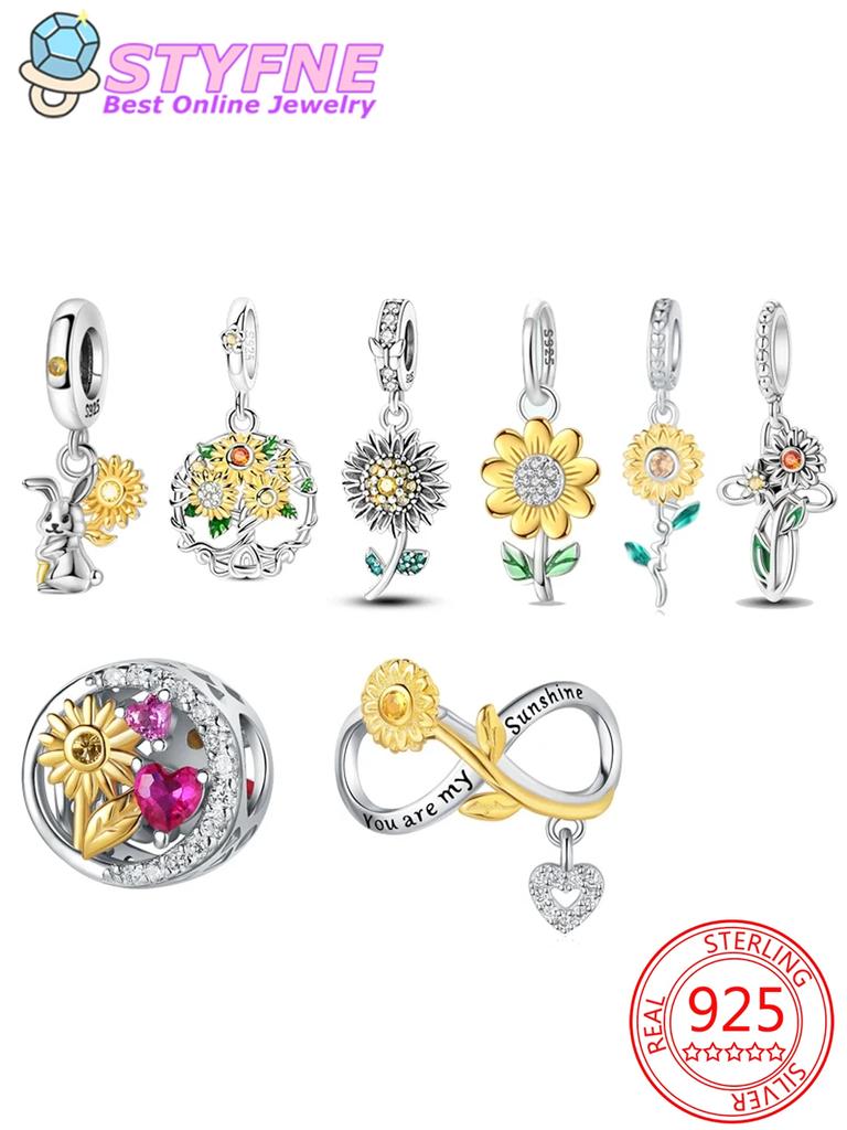 Copper Sunflower Charms Golden Flower Beads Fit Bracelet Necklace Accessories Bead Jewelry Making Fine Jewelry Gift