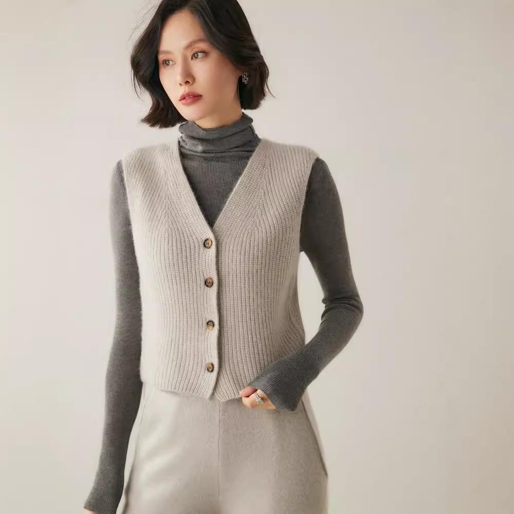 New 2024 Autumn/Winter Women's Cashmere Knitted Vest – Short, Sleeveless Sweater Cardigan