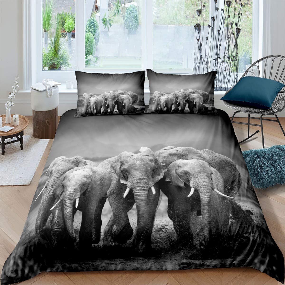 

Комплект пододеяльника 3D Слон Размер Квин Комплект одеяла с африканскими сафари животными Комплект постельного белья с дикой природой Ретро декор стены Покрывало EU single(135x200cm)