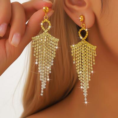 2PC Women's Fashion Claw Chain Colorful Rhinestone Tassel Earrings Tourism Carnival Banquet Party Festival Dress Up Gift