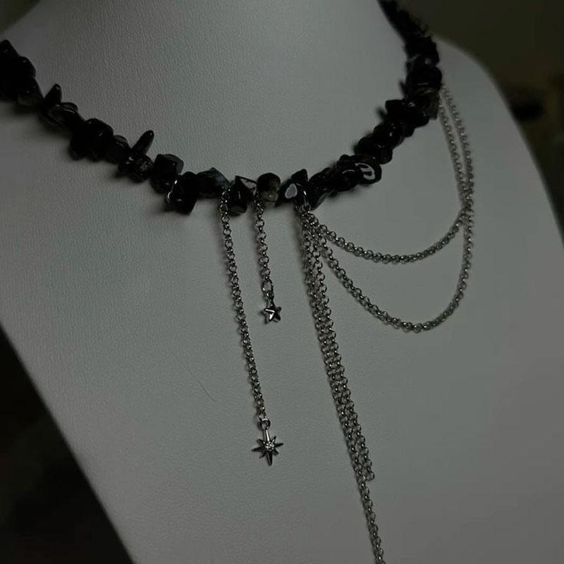 Irregular Choker Vintage Tassel Chain Heart Pendant Necklace For Women Female Natural Stone Vacation Beach Chain Gift N0550