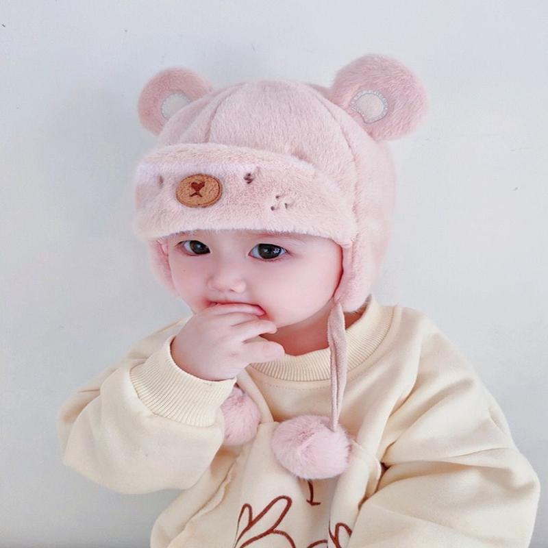 Cute Winter Warm Kids Girl Boys Baby Hats Fleece Wool Hemming Caps With Ball Solid Wool Ear Protection Hats Soft Newborn Bonnet