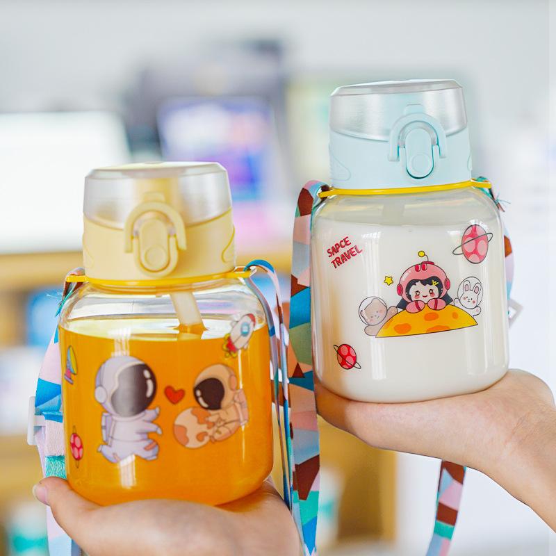 Water Bottle1011 New Children's Cartoon Water Cup Small Fat Cup Girls Portable Cup Strap Handle Plastic Cup