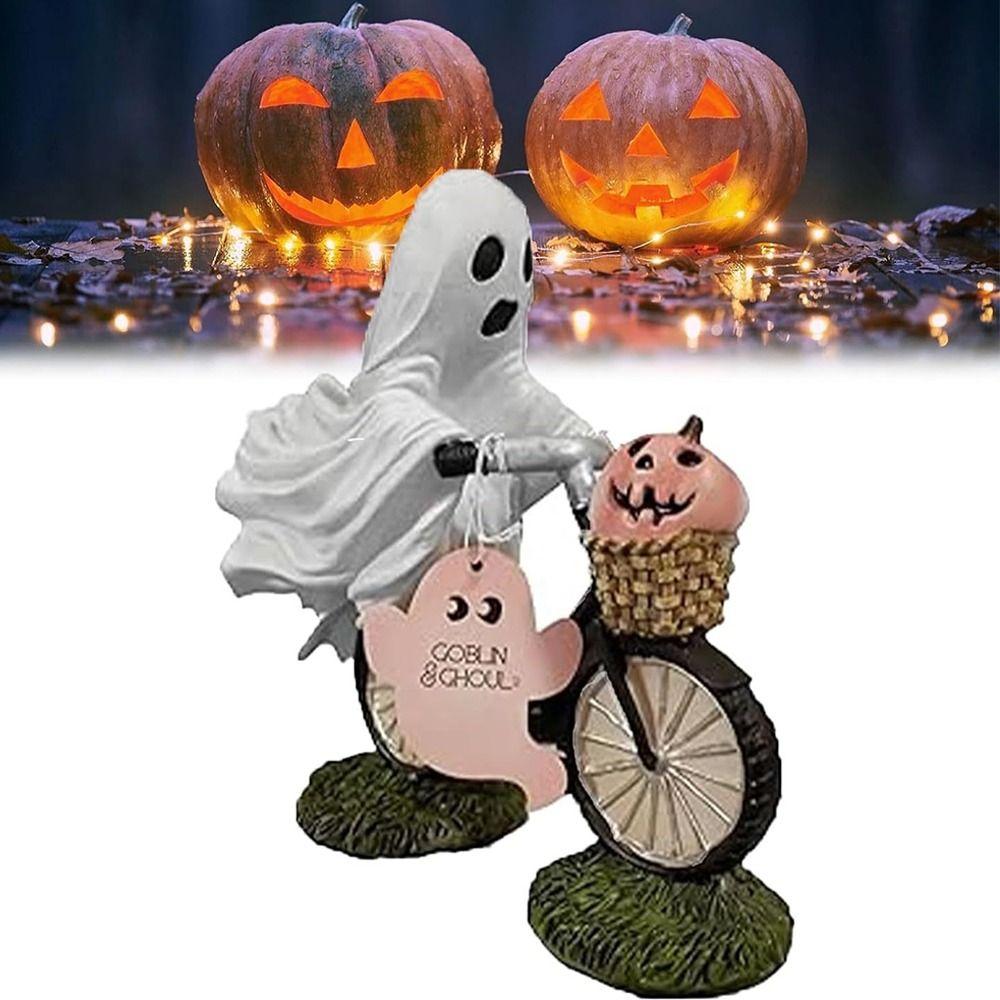 

Ручная работа Призрачный мотоциклист с розовой тыквой Фигурки призрака Украшение для дома Настольный подарок Реквизит Halloween Decoration