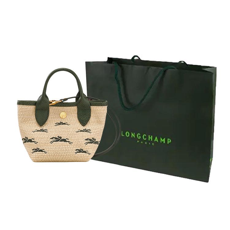 Longchamp Le Panier Pliage Logo Embroidered Detachable Shoulder Strap Straw Texture Canvas Mini Shoulder Crossbody Tote Bag Women Bags 10206HCF292