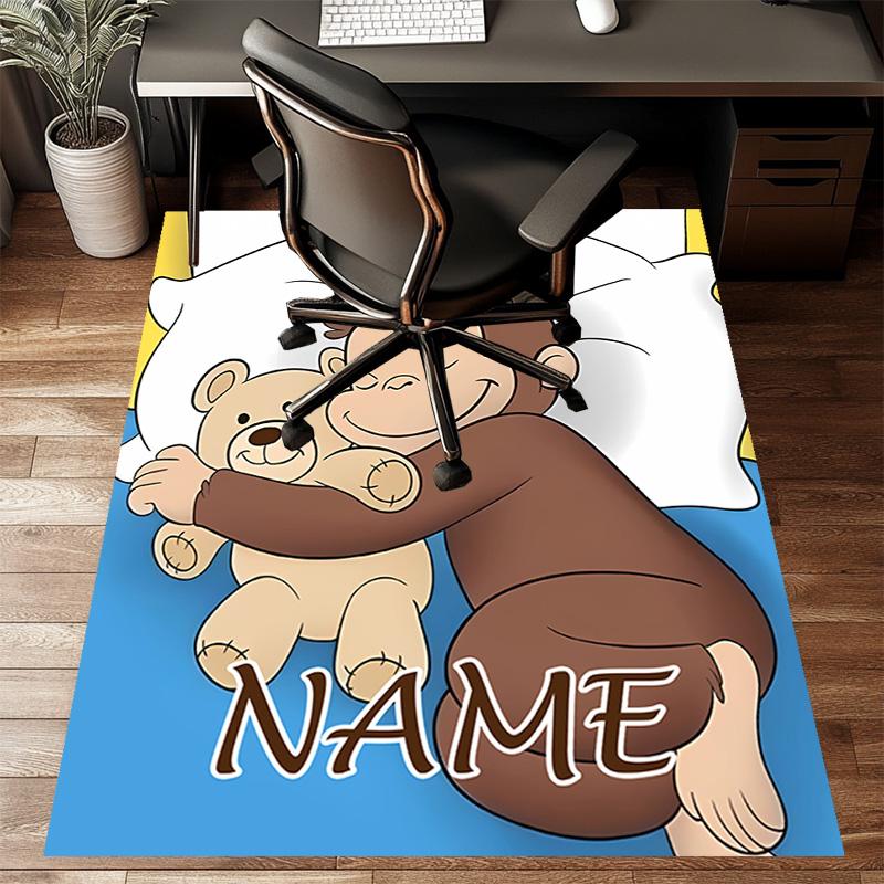 Custom Curious George Mat Personalized Name, Polyester Washable Indoor Entryway Rug, Gift for Christmas, Easter, Thanksgiving Day