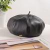 Autumn and winter pu leather beret new retro black octagonal hat girls big hat top literary pumpkin hat