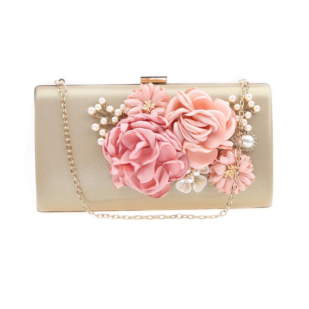 Pearl Clutch Bags Pink Color Girl Best Gift Evening Bags Flower Handmade Style Party Wedding Chian Shoulder Handbags for Luxury