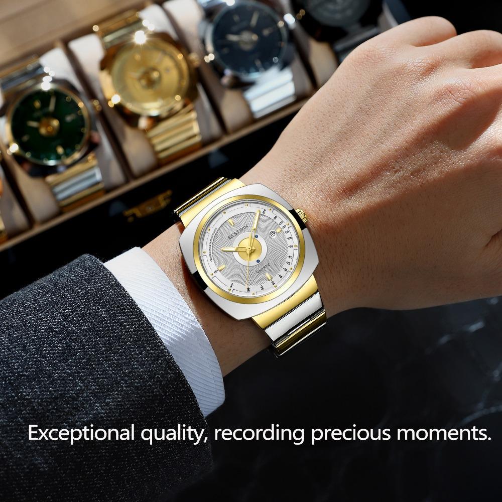 Men Square Quartz Wristwatch Stainless Steel Band Calendar Waterproof Business Male Gift Watch