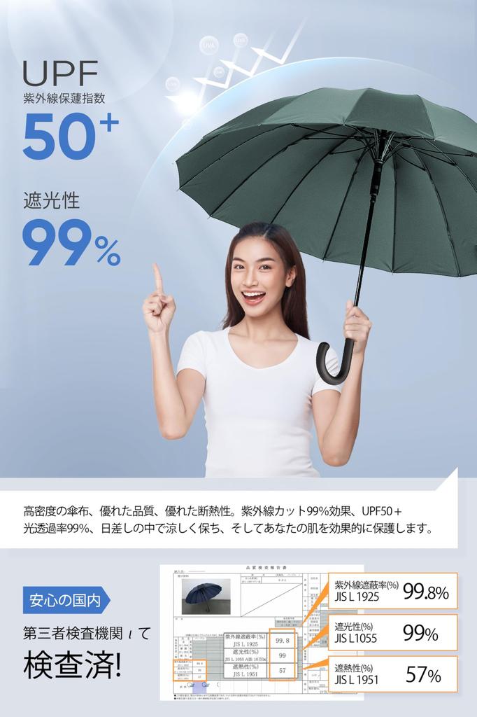 VIVICIYY Long Umbrella for Men and Super 260T Glass Fiber with Teflon Automatic Opening Cane Suitable for Sun and Includes Storage Pouch Women,