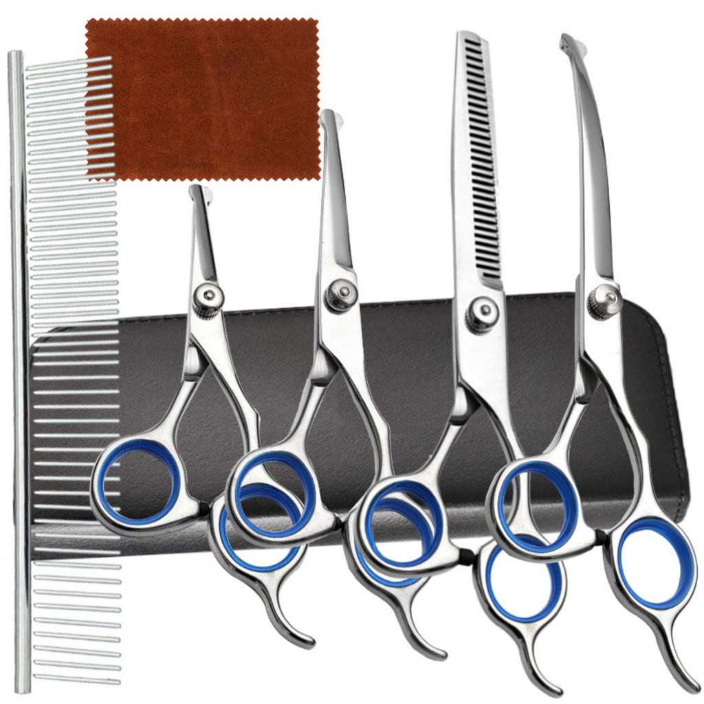 7PCS/set Right-Handed Pet Grooming Scissors Round Head Stainless Steel Dog Hair Scissors For Dog Cat Hair shears Puppy Groom Set