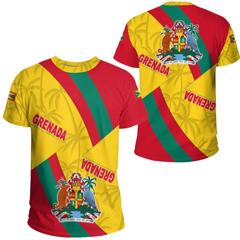 Grenada Flagg Grafisk T-shirt För Män 3D-tryckt Vapen T-shirt Sportkläder Rund Hals Korta Ärmar Casual T-shirts
