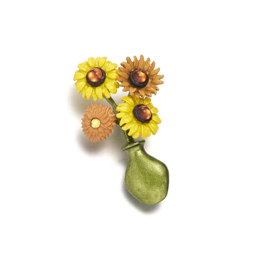 Daisy Sunflower Maple Leaf Brooch - Floral Paint Corsage Accessory