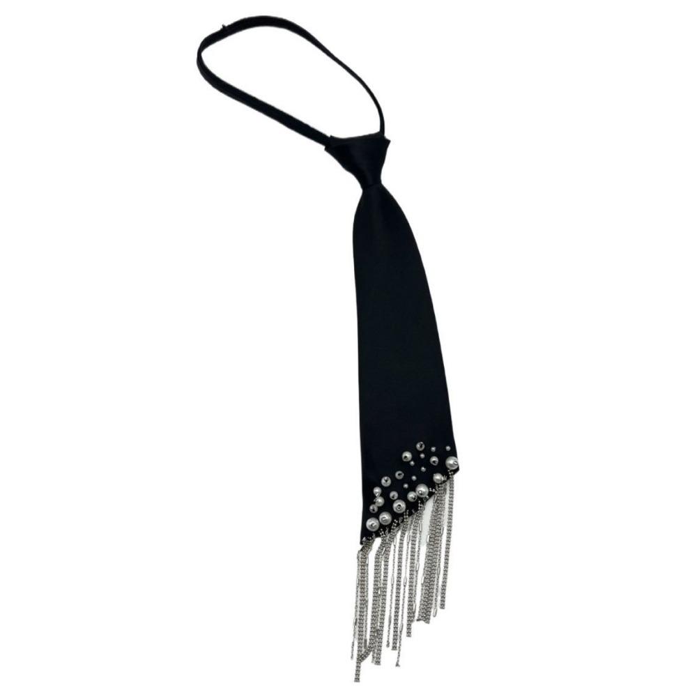 

Korean Style Hand-beaded Long Necktie with Tassel Pre Tied Neck Tie Black Choker Celebration чорний