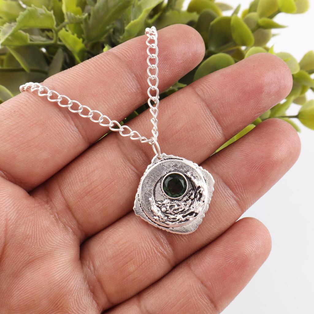 Green Tourmaline Handmade Gemstone Pendant, 925 Solid Sterling Silver Pendant Antique Jewelry, Pendant For Engagement Gift
