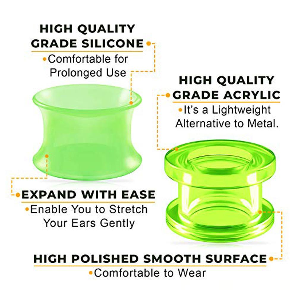 Acrylic Silicone Double Flared Saddle Piercing Jewelry Stretched Ear Plugs Earring Lobe Acrylic External Flesh Tunnel Green