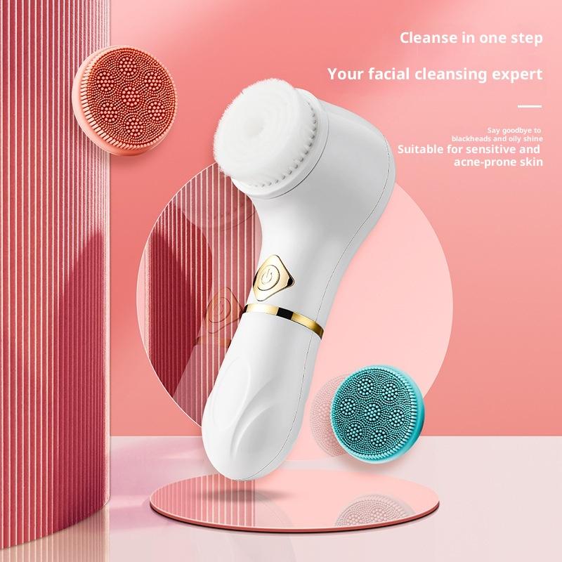 3 In 1 Electric Silicone Facial Brush Cleaner Vibration Rotating Massage Pore Cleansing Instrument Waterproof Beauty Tool