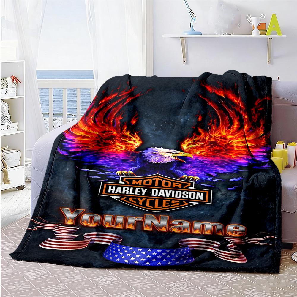 Harley-davidson Motorcycles Personalized Name Blanket Throw Customizable Blanket Soft Warm Cozy Suitable for Nap Bedding Sofa Home Decor