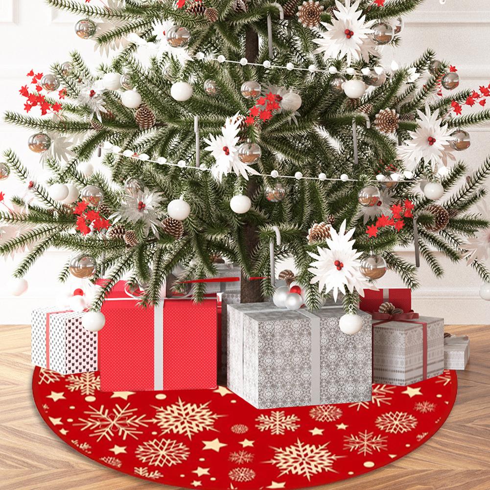 35.4inch Christmas Tree Skirts Snowflake Pattern Xmas Tree Bottom Decor Mat Printed Christmas Tree Decoration for Holiday Party