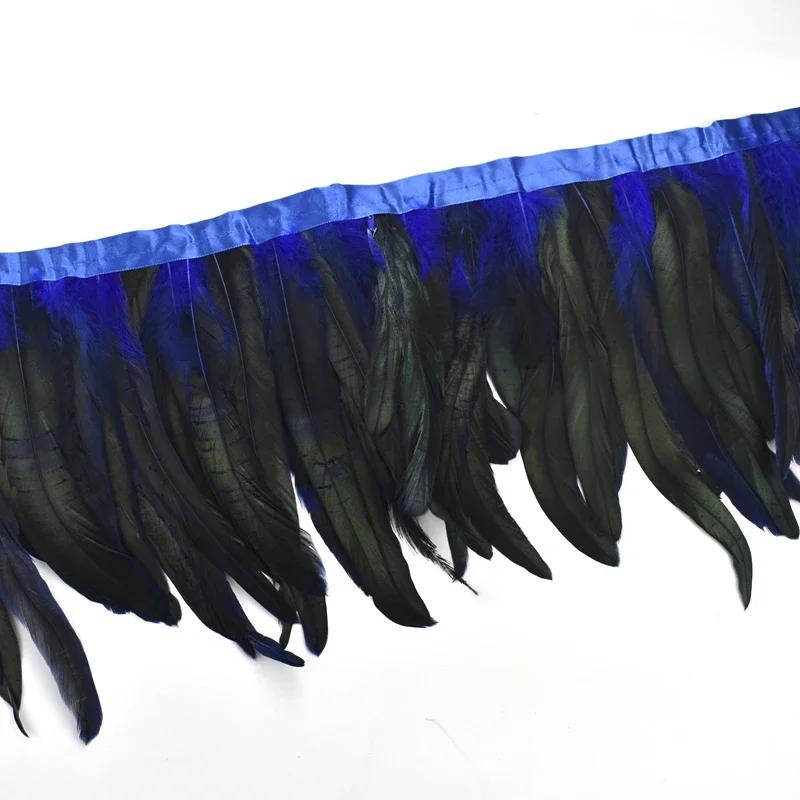 2Meters Rooster Feathers on Tape Trim Tassel Fringe Ribbon White Black Cock Pheasant Chicken Feather Costume Clothing Decoration
