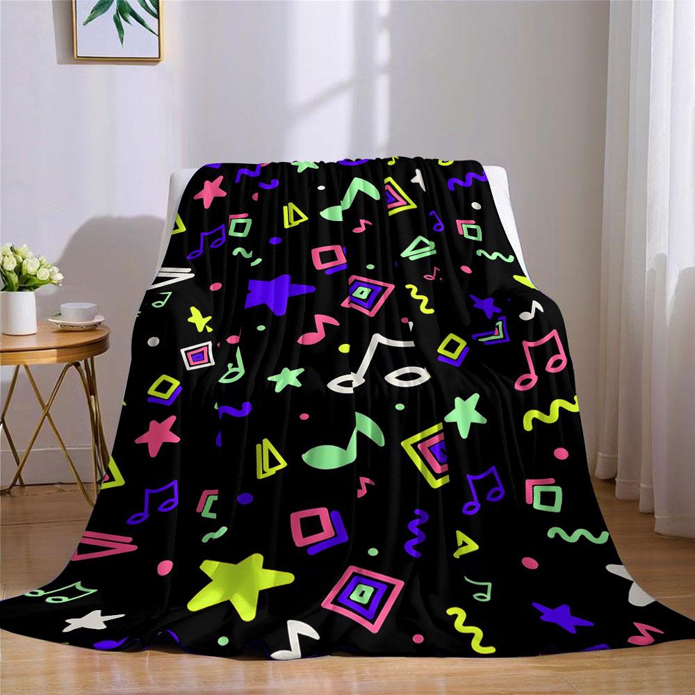 Neon Music Doodle Flannel Blanket Warm Soft Halloween Christmas Decorative Couch Warm Cozy All-Season Gift