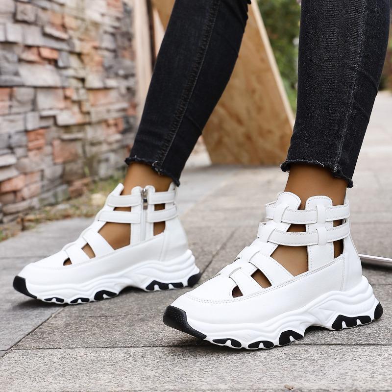 New Style Women's Shoes - Platform Heels, Hollowed-out Round Toe, Built-in Height, Sports Sandals