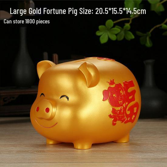 Large Gold Cartoon Piggy Bank Savings Jar