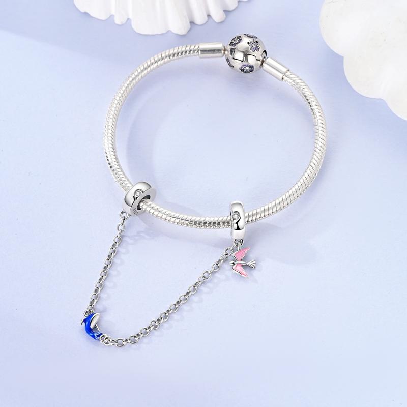 New Copper Flower Heart Bird Leaves Star Safety Chain Beads Bead Fit Bracelet Snake Chain Charms Beaded Women Gift