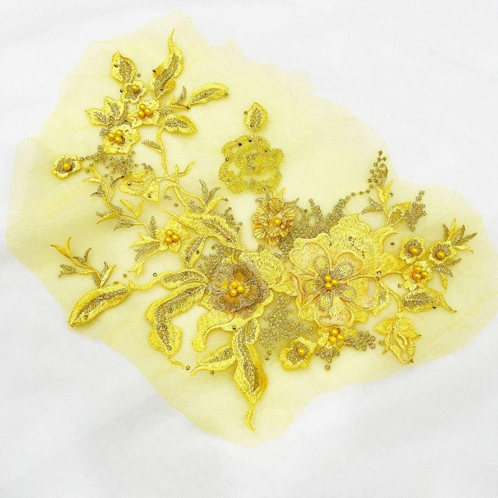 3D Flowers 3D Embroidered Patches Flower Lace Beaded Lace Applique Sewing On Patches Evening Dress