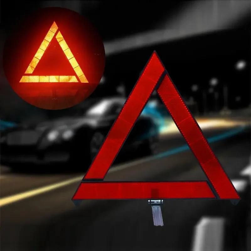 Car Triangle Red Reflective Tripod Foldable Frame Road Safety Hazard Stop Sign Car Accessories for Auto Emergency Breakdown