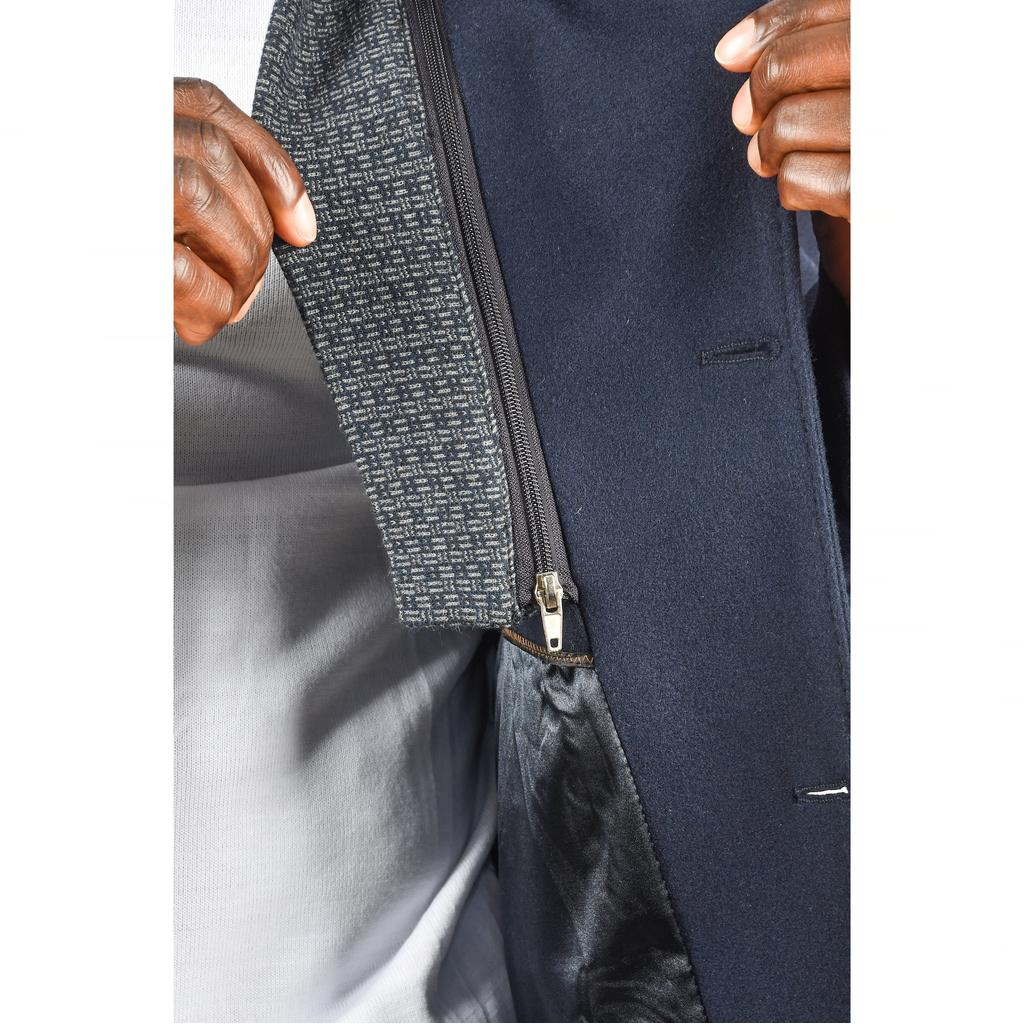 DeepSEA Çift Yaka Yakası Çıkabilen Dar Kesim Düğmeli Uzun Kaşe Kaban 2407001