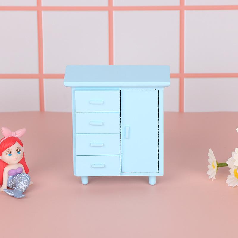 1Pc 1:12 Dollhouse Micro Scene Wooden Chair/Drawer Side Cabinet One Door Four Drawer Cabinet Miniature Furniture Model Decor Toy