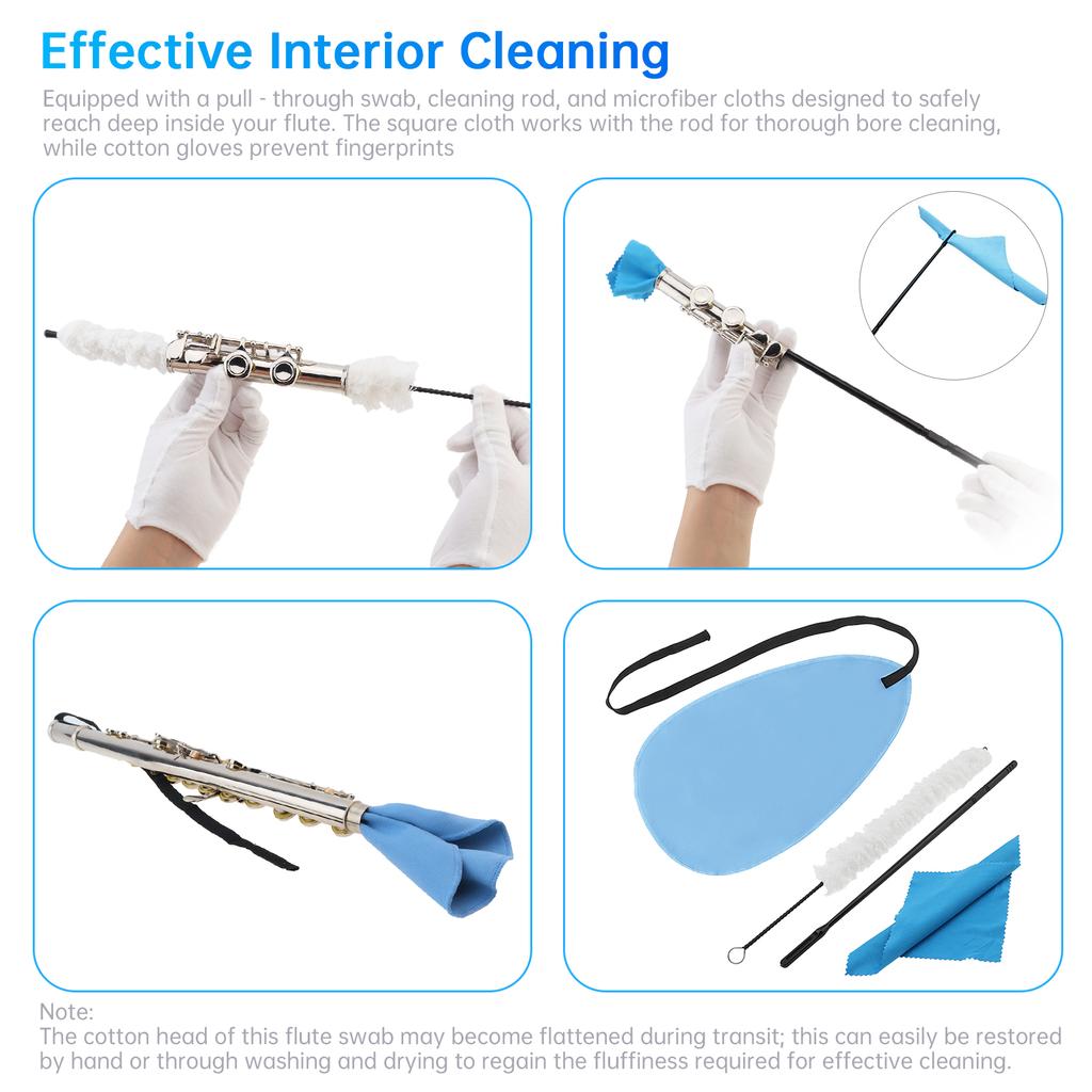 8pcs Professional Flute Cleaning Kit with Rod, Swab, Microfiber Cloth & Tools - Flute Maintenance Set for Woodwind Instruments