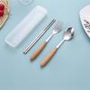 Wooden-Handled Cutlery Set Stainless Steel Spoon Fork And Chopsticks Set Three-Piece Cutlery Box Set