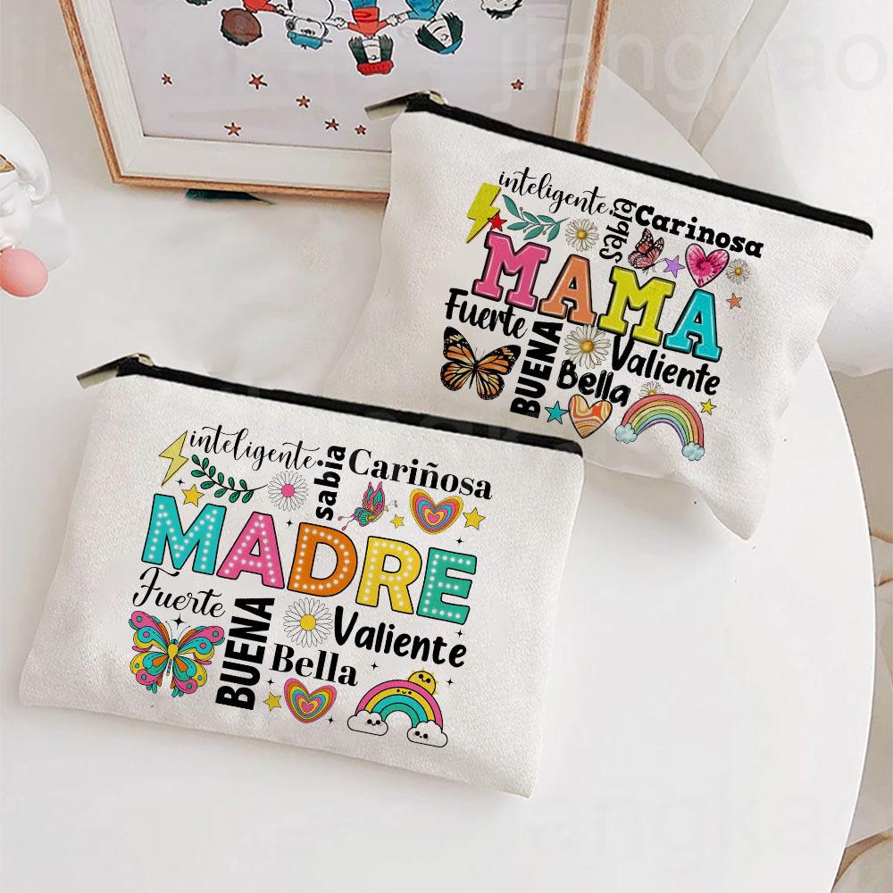 Spanish Printed Makeup Bag Travel Neceser Toiletries Storage Bag Female Canvas Cosmetic Bags Birthday Mother's Day Gift for Mom