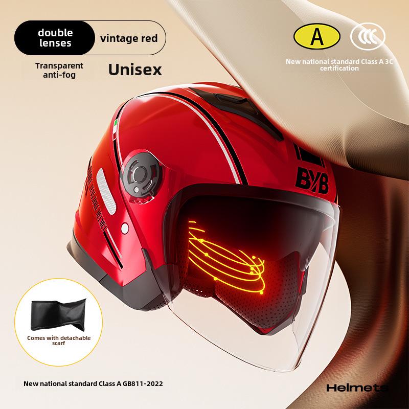BYB A-Class 3C Certified Universal Helmet with Anti-Fog Dual Lens for Motorcycle/Electric Vehicle (Four Seasons).