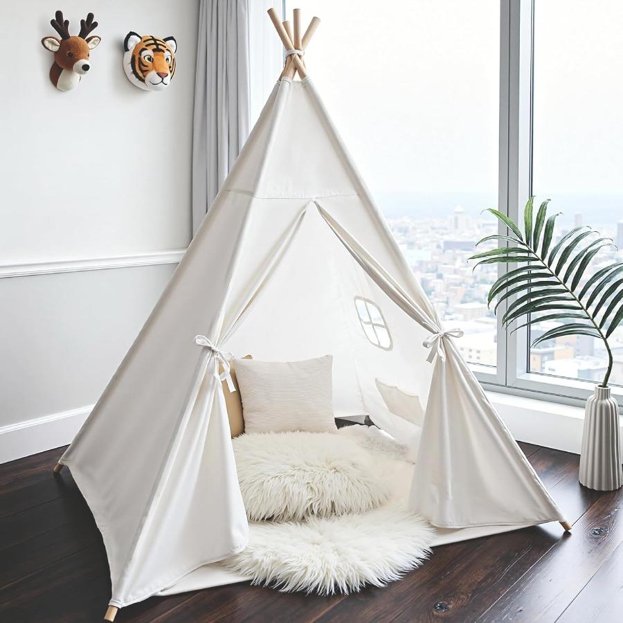 

Cotton Canvas Indoor Play Tent Foldable for Toddlers with Star Lights Carry Bag Washable for Girls Boys Sleepover United States