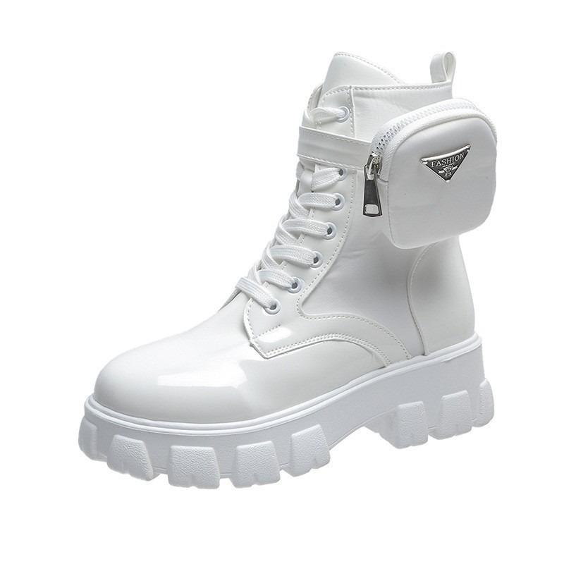 New Style Shoes: Large-sized Thick-soled Thick-heeled Short-leg  Women Lace-up Fashion Boots