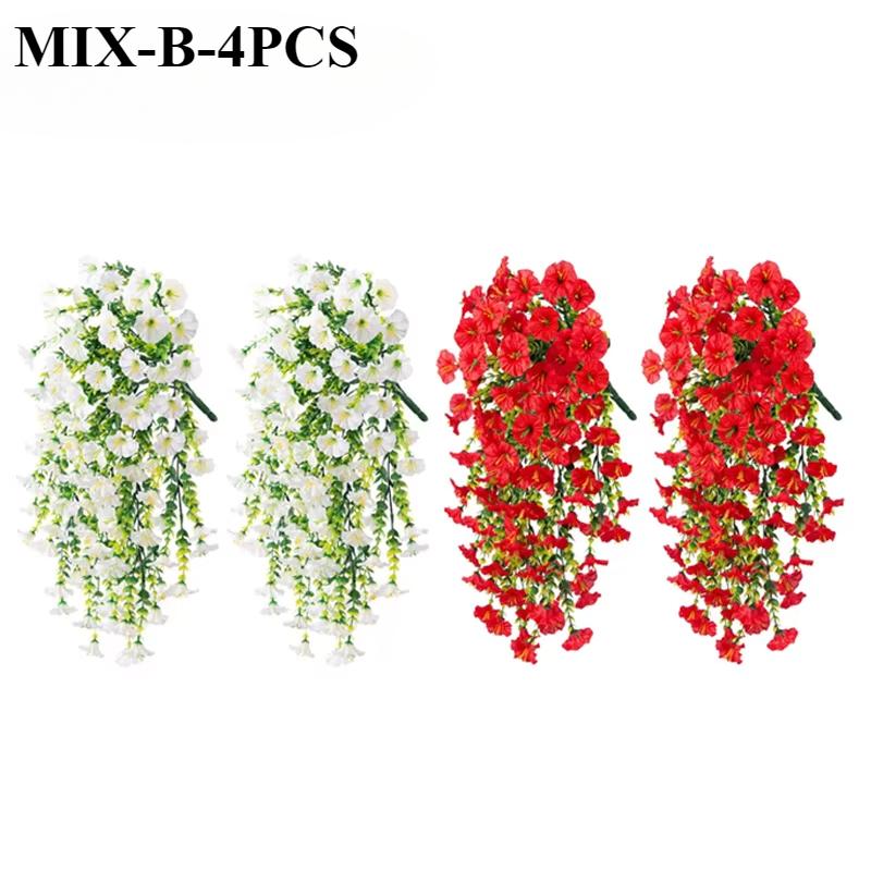 Artificial Faux Plants Flowers Fake Silk Fuchsia UV Resistant Realistic Morning Glory for Hanging Planter Porch Patio Decoration