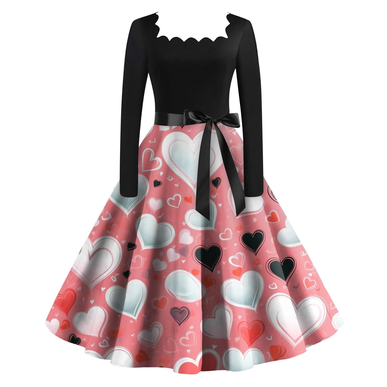 Женское винтажное классическое платье с длинным рукавом и принтом ко Дню святого Валентина — фото 13