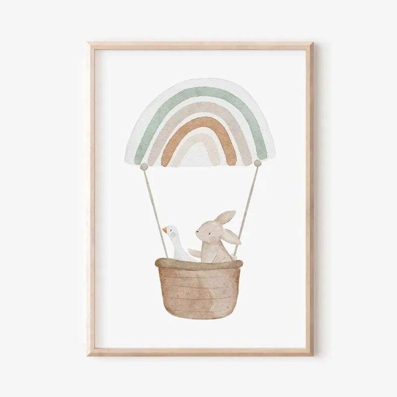 Boho Cartoon Farm Animals Wall Art Canvas Painting Rabbit Bear Bee Flower Posters and Prints Pictures for Baby Kids Room Decor