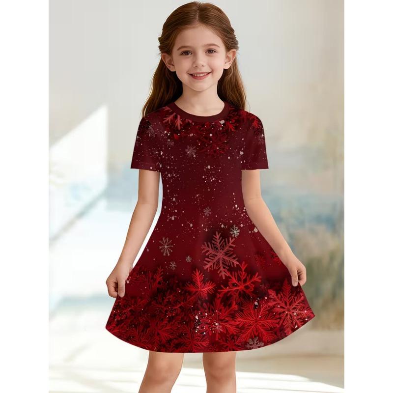 Girls Dresses Vintage Sequin Print Summer Short Sleeve Dress Children's Birthday Gift Toddler Costume Elegant Frocks