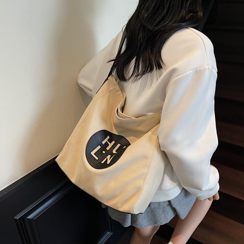 Canvas Bag Women'S Large-Capacity Autumn And Winter Versatile Casual Simple Shoulder Messenger Bag Lazy Wind Tote Bag